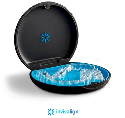 An example of Invisalign Clear aligners in their case
